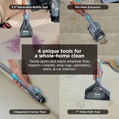 Shark StainStriker Portable Carpet Upholstery & Area Rug Cleaner, Bonus XL Tool & Full-Size Cleaning Solution, Stain & Odor Remover, Perfect for Car Interiors, 4 Cleaning Tools, Nordic Blue, PX202BRN (StainStriker + Chemical & Tool)