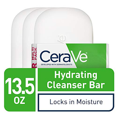 CeraVe Hydrating Cleanser Bar, Soap-Free Body and Facial Cleanser with 5% Moisturizing Cream, Fragrance-Free, 3-Pack, 4.5 Ounce Each (4.5 Ounce (Pack of 3))