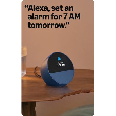 Amazon Echo Spot (newest model), Great for nightstands, offices and kitchens, Smart alarm clock with Alexa, Ocean Blue (Ocean Blue, Device only)