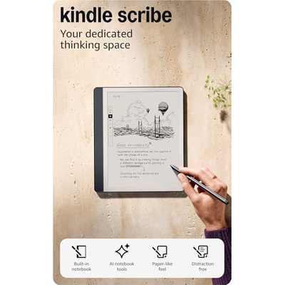 Amazon Kindle Scribe (64GB) - Your notes, documents and books, all in one place. With built-in AI notebook summarization. Includes Premium Pen - Tungsten (64 GB, Tungsten, Without Kindle Unlimited)