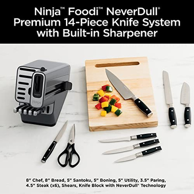 Ninja Knife Set, Knife Sharpener, Knife Block Set, Stainless Steel Knives, 14 Piece Set, Steak Knives, Chef Knives and More, Foodi NeverDull, Black, K32014​ (14pc Set - Black)