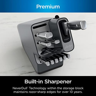 Ninja Knife Set, Knife Sharpener, Knife Block Set, Stainless Steel Knives, 14 Piece Set, Steak Knives, Chef Knives and More, Foodi NeverDull, Black, K32014​ (14pc Set - Black)