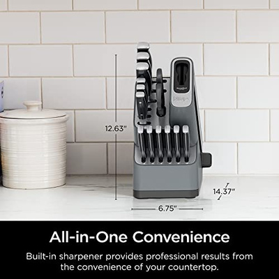 Ninja Knife Set, Knife Sharpener, Knife Block Set, Stainless Steel Knives, 14 Piece Set, Steak Knives, Chef Knives and More, Foodi NeverDull, Black, K32014​ (14pc Set - Black)