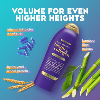 OGX Biotin & Collagen Extra Strength Volumizing Shampoo for Thicker, Fuller Hair, 25.4 fl oz