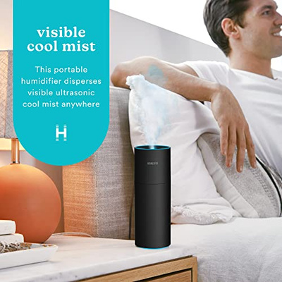 Homedics Portable Humidifier - Small Air Humidifiers for Bedroom, Plants, Office, Travel - Cool Mist Humidifiers, Color-Changing Accent Light, 2 Mist Settings, Black (Black)