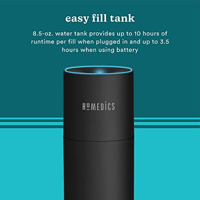 Homedics Portable Humidifier - Small Air Humidifiers for Bedroom, Plants, Office, Travel - Cool Mist Humidifiers, Color-Changing Accent Light, 2 Mist Settings, Black (Black)
