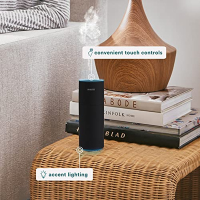 Homedics Portable Humidifier - Small Air Humidifiers for Bedroom, Plants, Office, Travel - Cool Mist Humidifiers, Color-Changing Accent Light, 2 Mist Settings, Black (Black)
