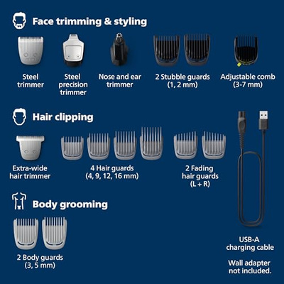 Philips Norelco Multigroom Series 5000 18 Piece, Beard Face, Hair, Body and Intimate Hair Trimmer for Men - NO BLADE OIL MG5910/49 (Black, MG5910/49 - 18 Pieces)