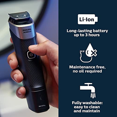 Philips Norelco Multigroom Series 5000 18 Piece, Beard Face, Hair, Body and Intimate Hair Trimmer for Men - NO BLADE OIL MG5910/49 (Black, MG5910/49 - 18 Pieces)