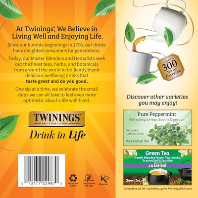 Twinings Lemon & Ginger Herbal Tea Individually Wrapped Bags, 100 Count (Pack of 1), Tangy Lemon, Spicy Ginger, Naturally Caffeine-Free, Enjoy Hot or Iced, 100 Teabags (Lemon & Ginger Herbal, 100 Count (Pack of 1))