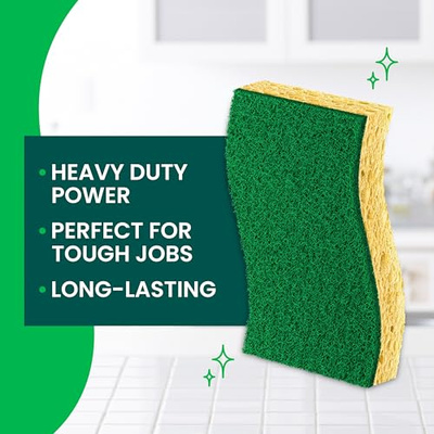 Scotch-Brite Heavy Duty Scrub Sponge, 12 Kitchen Sponges, Designed for Tough Messes in the Kitchen, Lasts 3X Longer*, Best for Cast Iron Skillets, Outdoor Grills, Flexible, Durable & Strong (12 Scrub Sponges)