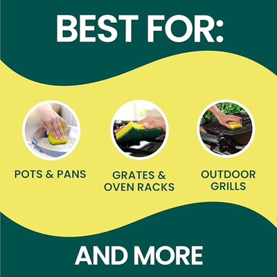 Scotch-Brite Heavy Duty Scrub Sponge, 12 Kitchen Sponges, Designed for Tough Messes in the Kitchen, Lasts 3X Longer*, Best for Cast Iron Skillets, Outdoor Grills, Flexible, Durable & Strong (12 Scrub Sponges)