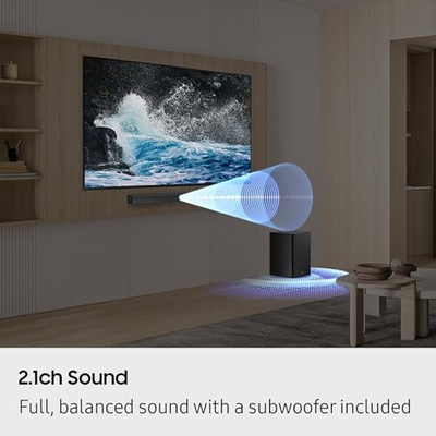Samsung B-Series Soundbar HW-B550F 2.1 ch DTS Virtual:X Soundbar with Subwoofer (2025 Model) Voice Enhance Mode, Bass Boost, Adaptive Sound (HW-B550F, Soundbar)