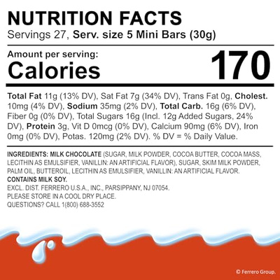 Kinder Chocolate Mini, 29.2 oz Bulk Pack, Up to 138 Minis, Milk Chocolate Bar with Creamy Milky Filling, Individually Wrapped Candy (Pack of 1)