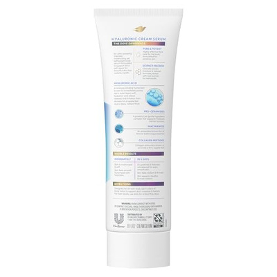Dove Cream Serum Hyaluronic + Hydration for Extra Dry, Flaky Skin, with Pro-Ceramides, Niacinamide and Collagen Peptides Lotion, 8 oz