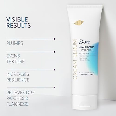 Dove Cream Serum Hyaluronic + Hydration for Extra Dry, Flaky Skin, with Pro-Ceramides, Niacinamide and Collagen Peptides Lotion, 8 oz