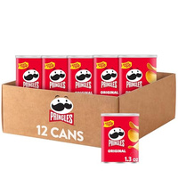 Pringles Potato Crisps Chips, Lunch Snacks, Office and Kids Snacks, Grab N' Go, Original (12 Cans) (Original, 1.3 Ounce (Pack of 12))