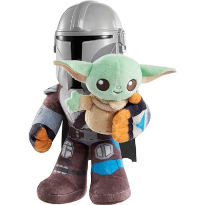 Mattel Star Wars Clan of Two: The Mandalorian Plush Set with 11-inch Mandalorian Soft Doll, Smaller Detachable Grogu Figure & Sound Feature