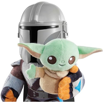 Mattel Star Wars Clan of Two: The Mandalorian Plush Set with 11-inch Mandalorian Soft Doll, Smaller Detachable Grogu Figure & Sound Feature