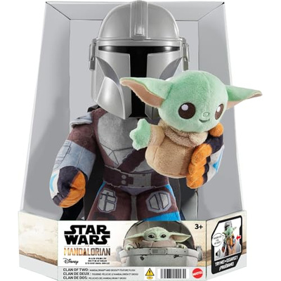 Mattel Star Wars Clan of Two: The Mandalorian Plush Set with 11-inch Mandalorian Soft Doll, Smaller Detachable Grogu Figure & Sound Feature