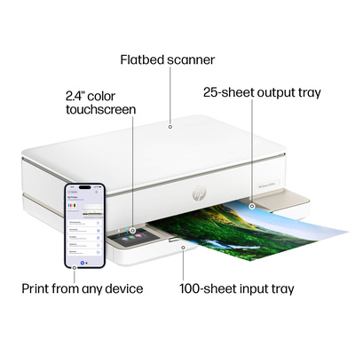 HP - Envy 6155e Wireless AI-Enabled All-in-One Inkjet Printer w/ 3 Months of Instant Ink (+ 1 Bonus Month w/ Code) - White