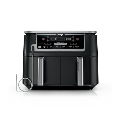 Ninja DZ550 Foodi 10 Quart 6-in-1 DualZone Smart XL Air Fryer with 2 Independent Baskets, Smart Cook Thermometer for Perfect Doneness, Match Cook & Smart Finish to Roast, Dehydrate & More, Grey (10-QT With Thermometer)
