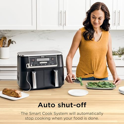 Ninja DZ550 Foodi 10 Quart 6-in-1 DualZone Smart XL Air Fryer with 2 Independent Baskets, Smart Cook Thermometer for Perfect Doneness, Match Cook & Smart Finish to Roast, Dehydrate & More, Grey (10-QT With Thermometer)