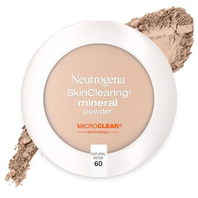 Neutrogena SkinClearing Mineral Acne-Concealing Pressed Powder Compact, Shine-Free & Oil-Absorbing Makeup with Salicylic Acid to Cover, Treat & Prevent Breakouts, Natural Beige 60,.38 oz (Pack of 2) (060 Natural Beige)