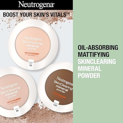 Neutrogena SkinClearing Mineral Acne-Concealing Pressed Powder Compact, Shine-Free & Oil-Absorbing Makeup with Salicylic Acid to Cover, Treat & Prevent Breakouts, Natural Beige 60,.38 oz (Pack of 2) (060 Natural Beige)