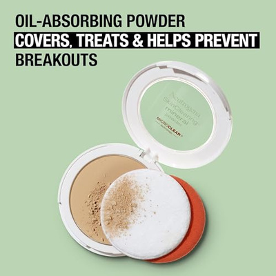 Neutrogena SkinClearing Mineral Acne-Concealing Pressed Powder Compact, Shine-Free & Oil-Absorbing Makeup with Salicylic Acid to Cover, Treat & Prevent Breakouts, Natural Beige 60,.38 oz (Pack of 2) (060 Natural Beige)
