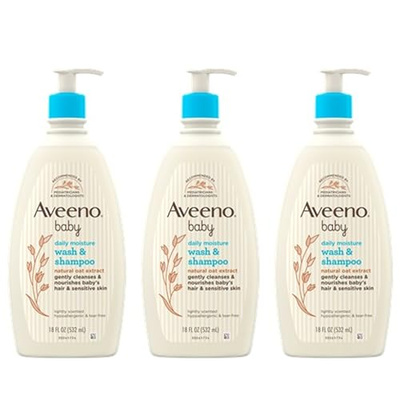 Aveeno Baby Gentle Body Wash & Shampoo with Natural Oat Extract, Tear-Free, Paraben-Free & Phthalate-Free Formula for Baby’s Sensitive Hair & Body, Lightly Scented, 18 fl. oz, 3 Pack (18 Fl Oz (Pack of 3))
