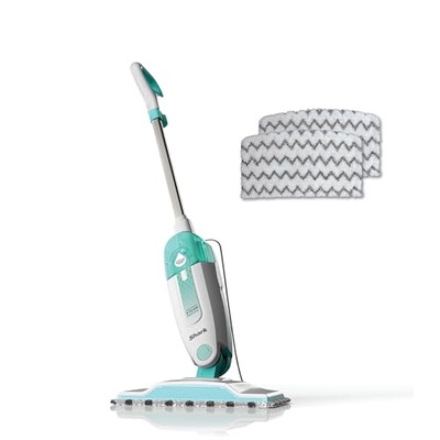 Shark Steam Mop with 2 Machine Washable Dirt Grip Pads, Removable Water Tank, Lightweight, Steam Cleaner for sealed Hard Floors, Marble, Stone, Hardwood, Tile, Laminate, White/Seafoam, S1000 (Steam Starter)