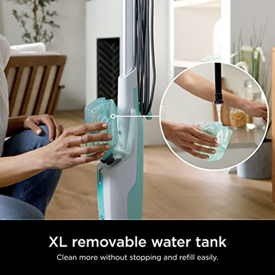 Shark Steam Mop with 2 Machine Washable Dirt Grip Pads, Removable Water Tank, Lightweight, Steam Cleaner for sealed Hard Floors, Marble, Stone, Hardwood, Tile, Laminate, White/Seafoam, S1000 (Steam Starter)