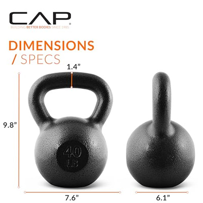 CAP Barbell Black Cast Iron Kettlebell Single or Set | 10-80 Lbs (40 LBS - Single)