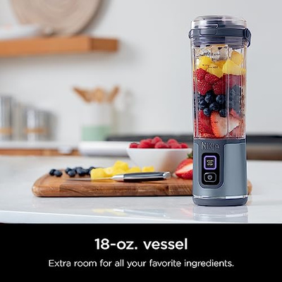 Ninja BC151NV Blast Portable Blender, Cordless, 18oz. Vessel, Personal Blender-for Shakes & Smoothies, BPA Free, Leakproof-Lid & Sip Spout, USB-C Rechargeable, Dishwasher Safe Parts, Denim Blue (Blue)