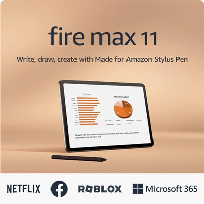 Amazon Fire Max 11 tablet and Stylus Pen bundle, handwrite notes or doodle ideas anywhere, 64 GB, Gray (64 GB, With Lockscreen Ads, Gray, Stylus Bundle)