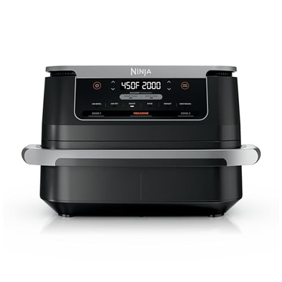 Ninja Foodi 6-in-1 FlexBasket Air Fryer with 7-QT MegaZone & Basket Divider for Large Proteins & Full Meals, Smart Finish Cook 2 Foods 2 Ways, Family Sized Capacity, Air Fry, Roast & More, Black DZ071 (7-QT With Flex Basket)