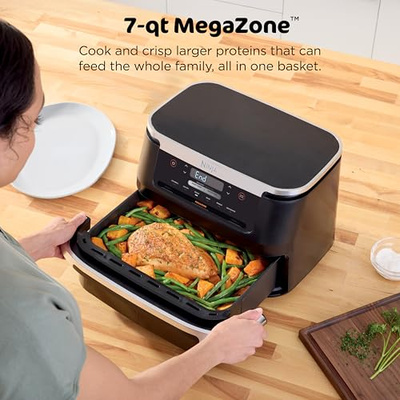 Ninja Foodi 6-in-1 FlexBasket Air Fryer with 7-QT MegaZone & Basket Divider for Large Proteins & Full Meals, Smart Finish Cook 2 Foods 2 Ways, Family Sized Capacity, Air Fry, Roast & More, Black DZ071 (7-QT With Flex Basket)