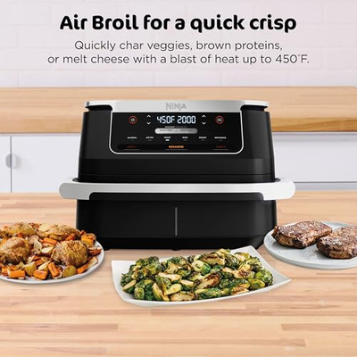 Ninja Foodi 6-in-1 FlexBasket Air Fryer with 7-QT MegaZone & Basket Divider for Large Proteins & Full Meals, Smart Finish Cook 2 Foods 2 Ways, Family Sized Capacity, Air Fry, Roast & More, Black DZ071 (7-QT With Flex Basket)