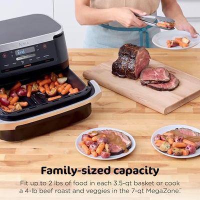 Ninja Foodi 6-in-1 FlexBasket Air Fryer with 7-QT MegaZone & Basket Divider for Large Proteins & Full Meals, Smart Finish Cook 2 Foods 2 Ways, Family Sized Capacity, Air Fry, Roast & More, Black DZ071 (7-QT With Flex Basket)
