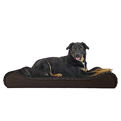 Furhaven Orthopedic Dog Bed for Large Dogs w/ Removable Washable Cover, For Dogs Up to 75 lbs - Ultra Plush Faux Fur & Suede Luxe Lounger Contour Mattress - Chocolate, Jumbo/XL (45.0"L x 30.0"W x 6.0"Th, Chocolate)