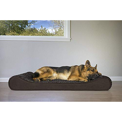 Furhaven Orthopedic Dog Bed for Large Dogs w/ Removable Washable Cover, For Dogs Up to 75 lbs - Ultra Plush Faux Fur & Suede Luxe Lounger Contour Mattress - Chocolate, Jumbo/XL (45.0"L x 30.0"W x 6.0"Th, Chocolate)