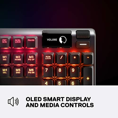 SteelSeries USB Apex 5 Hybrid Mechanical Gaming Keyboard – Per-Key RGB Illumination – Aircraft Grade Aluminum Alloy Frame – OLED Smart Display (Hybrid Blue Switch) (Black, Apex 5, Hybrid Blue – Tactile & Clicky)