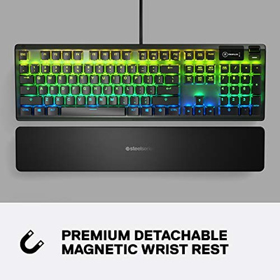 SteelSeries USB Apex 5 Hybrid Mechanical Gaming Keyboard – Per-Key RGB Illumination – Aircraft Grade Aluminum Alloy Frame – OLED Smart Display (Hybrid Blue Switch) (Black, Apex 5, Hybrid Blue – Tactile & Clicky)