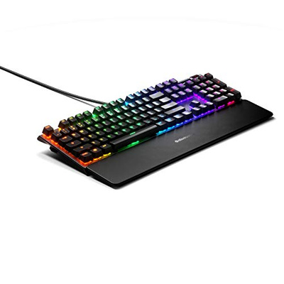 SteelSeries USB Apex 5 Hybrid Mechanical Gaming Keyboard – Per-Key RGB Illumination – Aircraft Grade Aluminum Alloy Frame – OLED Smart Display (Hybrid Blue Switch) (Black, Apex 5, Hybrid Blue – Tactile & Clicky)