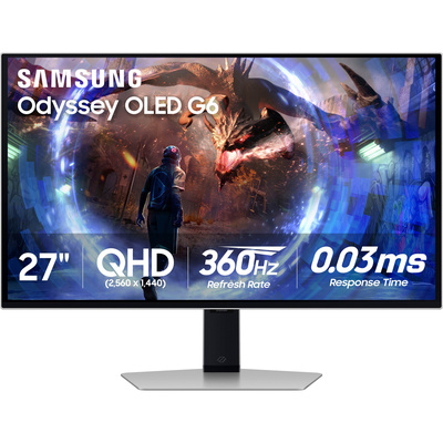 Samsung - 27" Odyssey OLED G6 (G60SD) QHD 360Hz 0.03ms FreeSync Premium Pro Gaming Monitor with HDR - Silver
