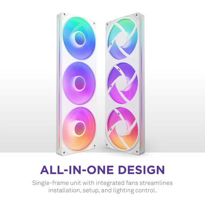 NZXT - F360 RGB Core - 360mm Single-Frame Case Fan Unit with 3 x 120mm RGB Fans and Fluid Dynamic Bearings - White