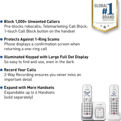 Panasonic - KX-TGD832W DECT 6.0 Expandable Cordless Phone System with Digital Answering System - White