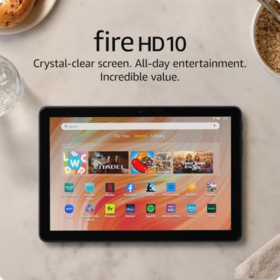 Amazon Fire HD 10 tablet (newest model) built for relaxation, 10.1" vibrant Full HD screen, octa-core processor, 3 GB RAM, 32 GB, Black (32 GB, With Lockscreen Ads, Black, Amazon Fire HD 10)