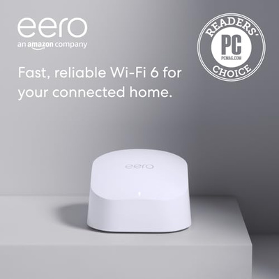 Amazon eero 6 mesh wifi router - Supports internet plans up to 900 Mbps, Coverage up to 1,500 sq. ft., Connect 75+ devices, 1-pack (1 router, without eero Plus)